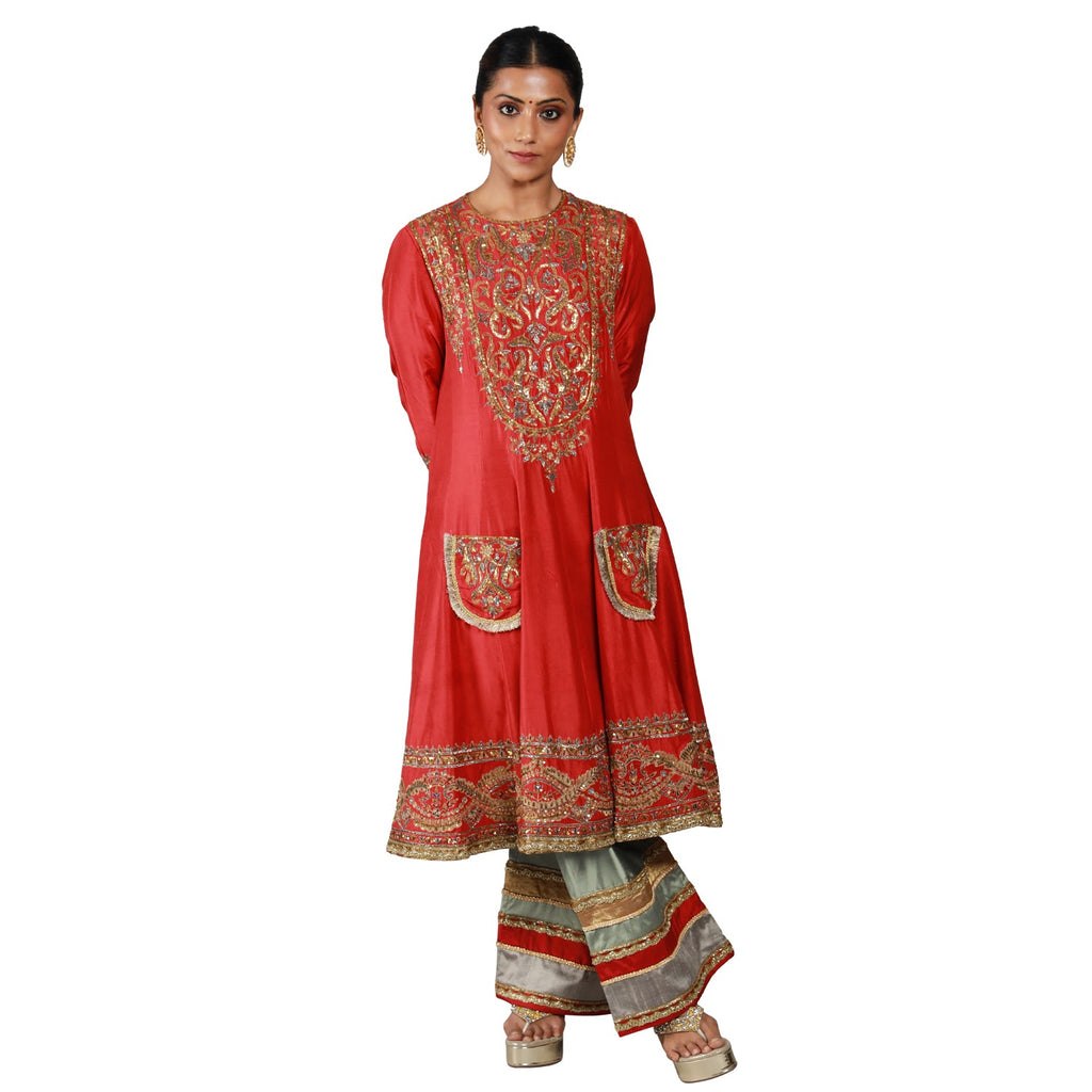 Red Anarkali Sequence Work Dress