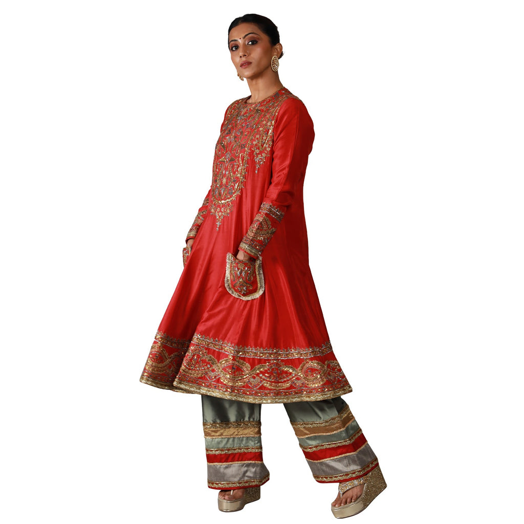 Red Anarkali Sequence Work Dress