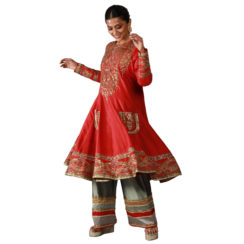 Red Anarkali Sequence Work Dress