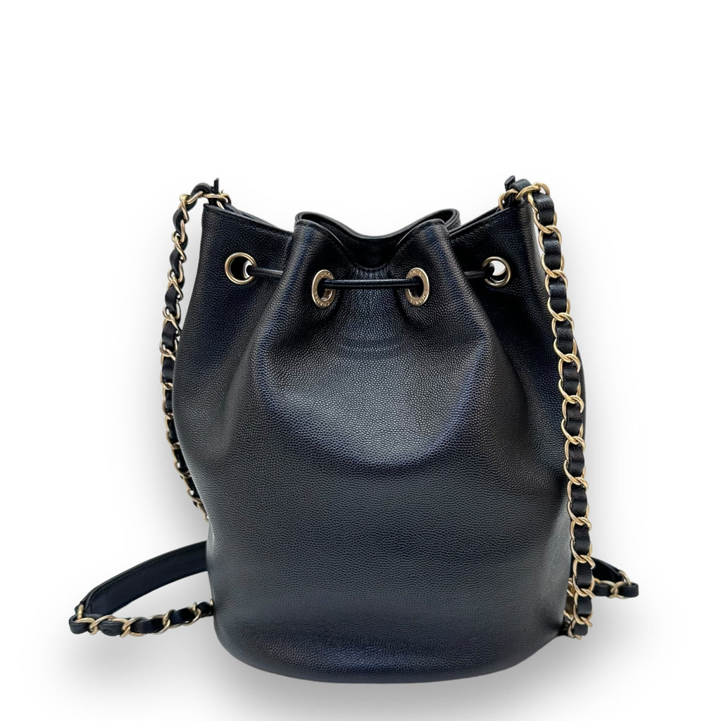 Chanel Deauville Drawstring Bucket Bag Caviar Black