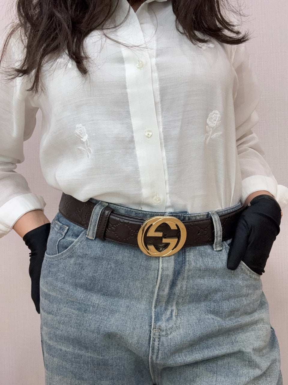 Gucci Guccissima Interlocking G Buckle Leather Belt 85cm