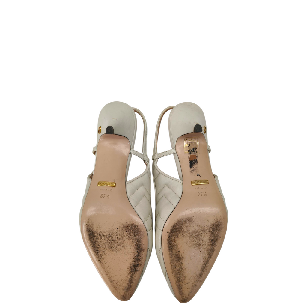 Gucci Nappa Charlotte Chevron Matelasse Double G Slingback Pumps White Size- 37.5