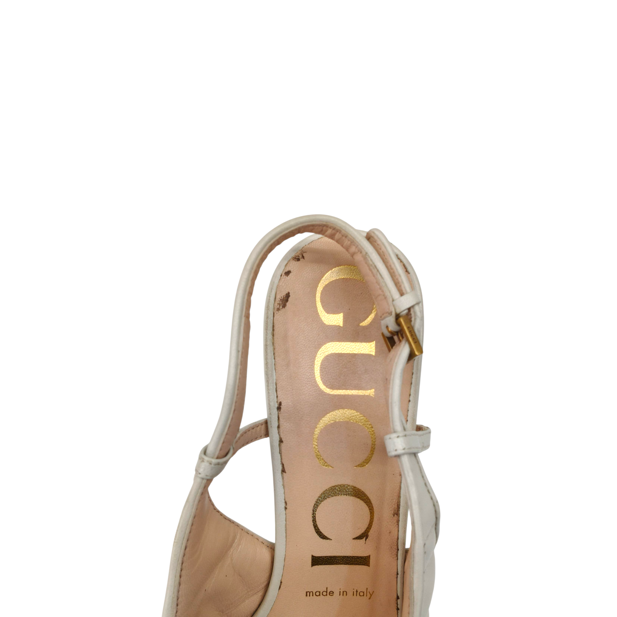 Gucci Nappa Charlotte Chevron Matelasse Double G Slingback Pumps White Size- 37.5