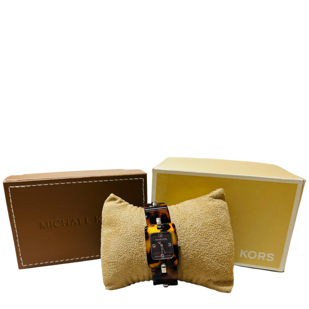 Michael Kors Brown Tortoise Acetate Stainless Steel Women's Wristwatch