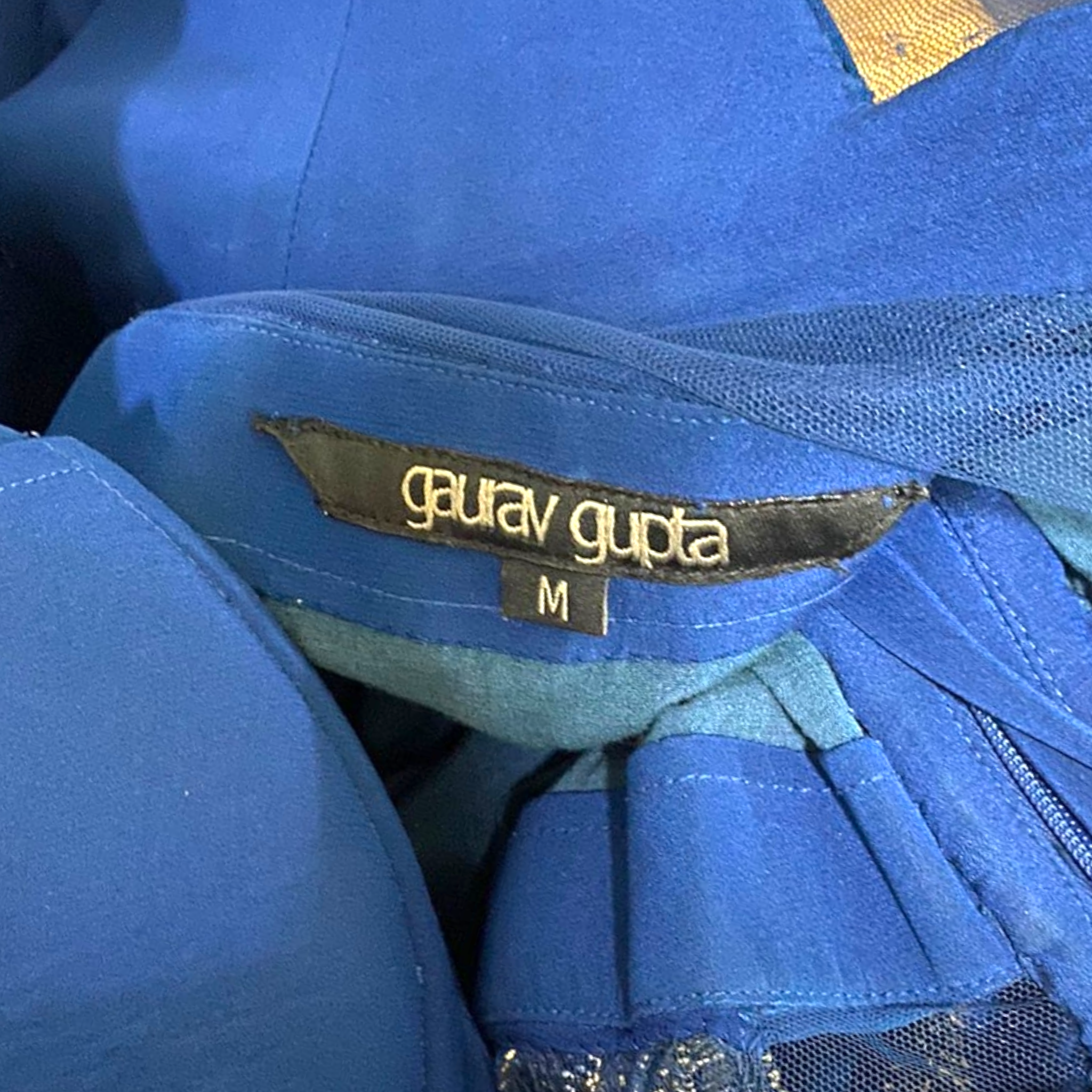 Gaurav Gupta Blue Armoured Draped Saree Gown M