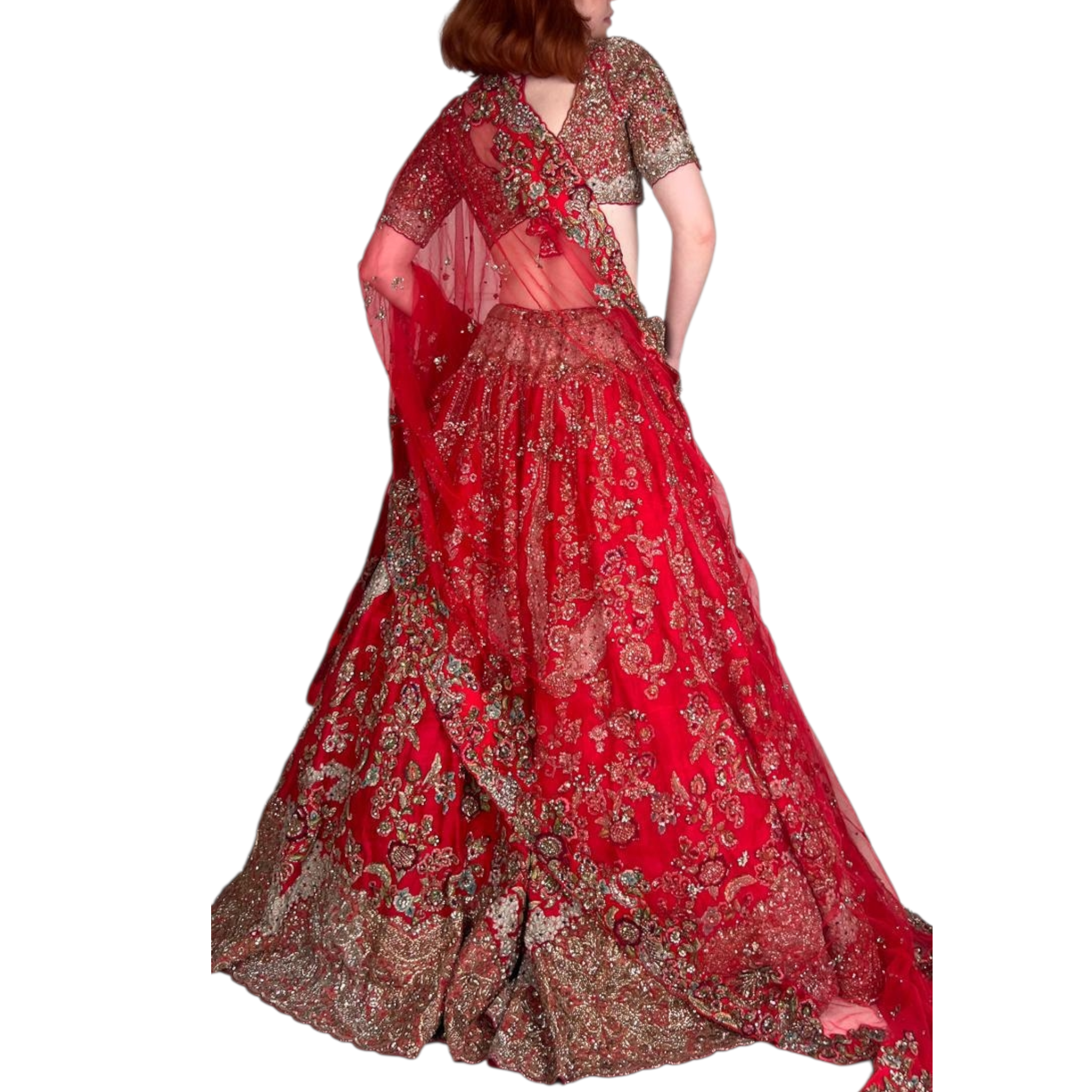 Dolly J AUBRE CRIMSON RAW SILK BRIDAL LEHENGA SET