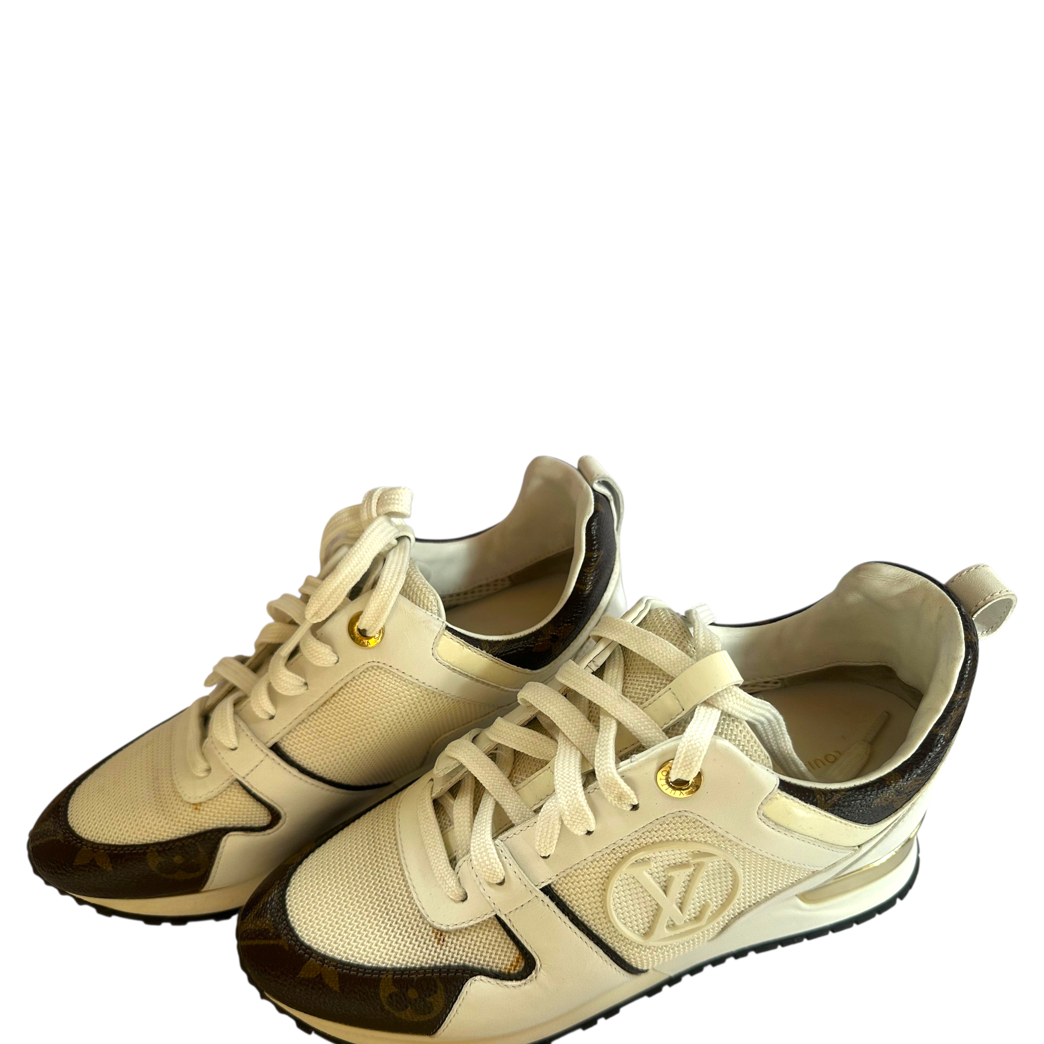 Louis Vuitton Run Away Sneakers White Leather Monogram Canvas EU 37