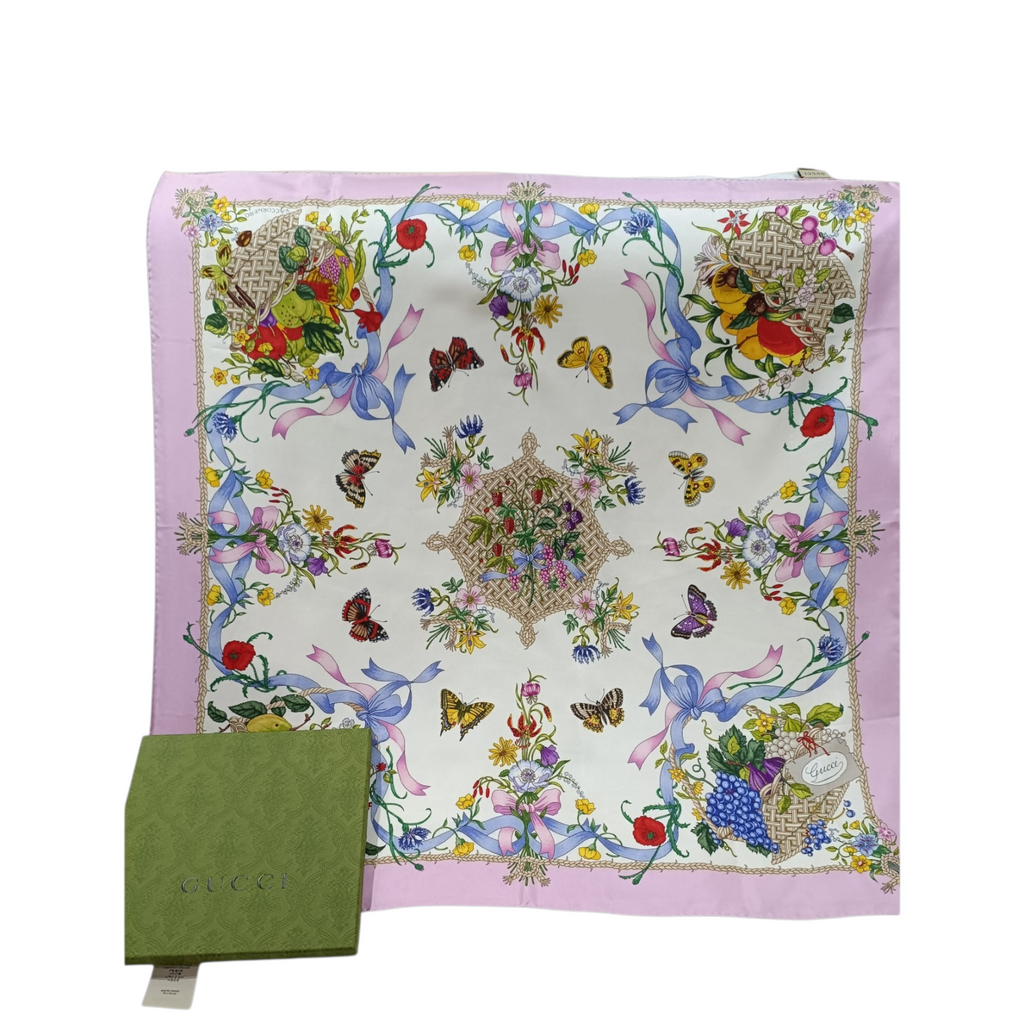 Gucci Silk "Flower Basket" Printed Scarf 90 CM