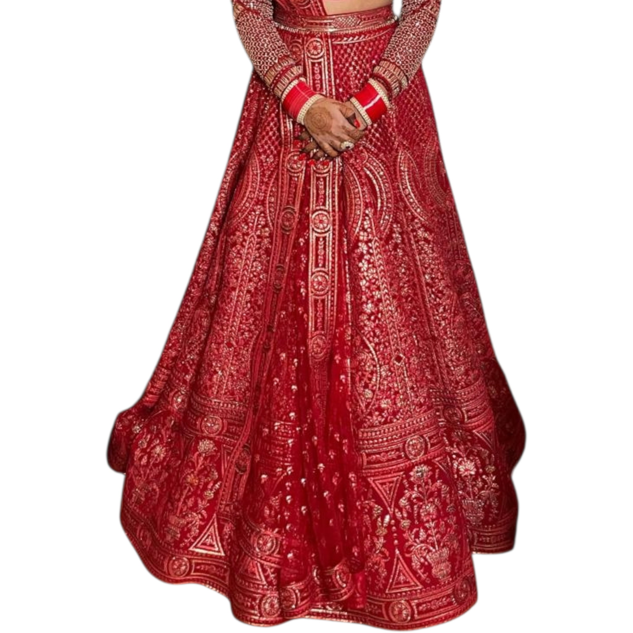 Falguni Shane Peacock Red and Gold Lehenga Set M