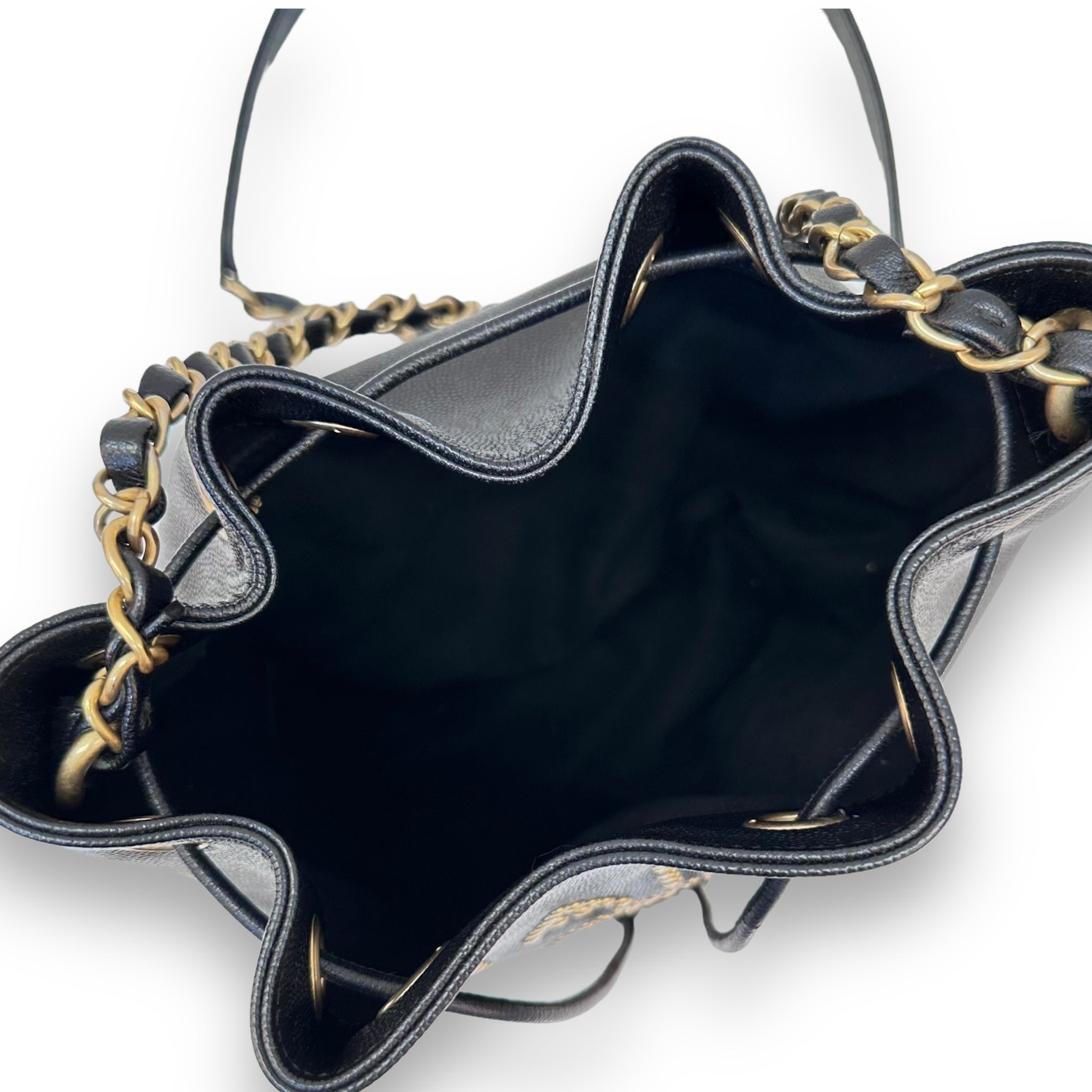 Chanel Deauville Drawstring Bucket Bag Caviar Black
