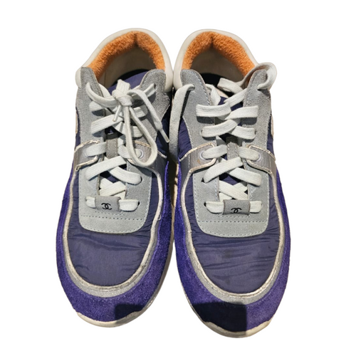 Chanel Low Top CC Logo Sneakers Purple/White Suede