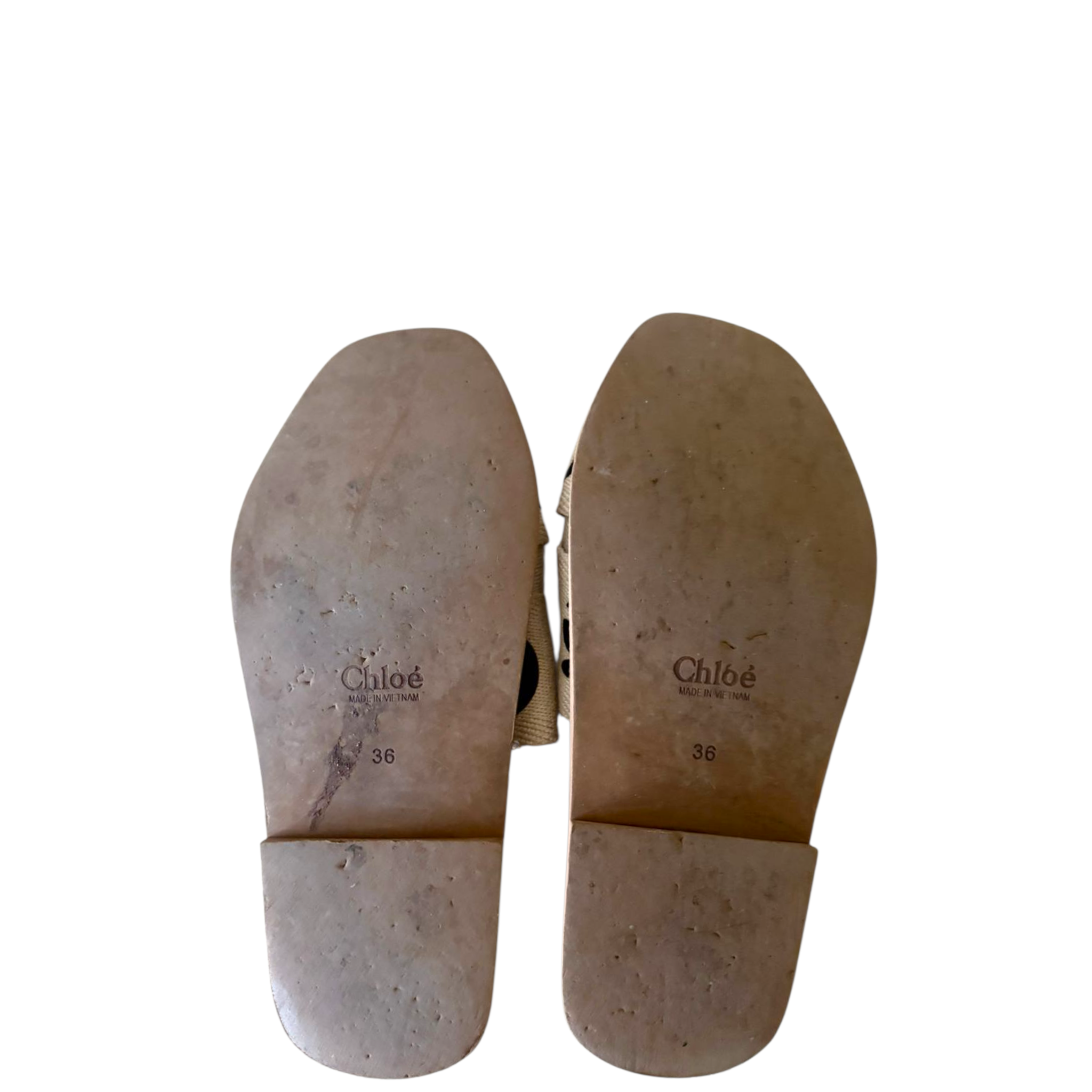 Chloé Woody Flat Mules Cotton Canvas Logo Ribbons Size EU 36