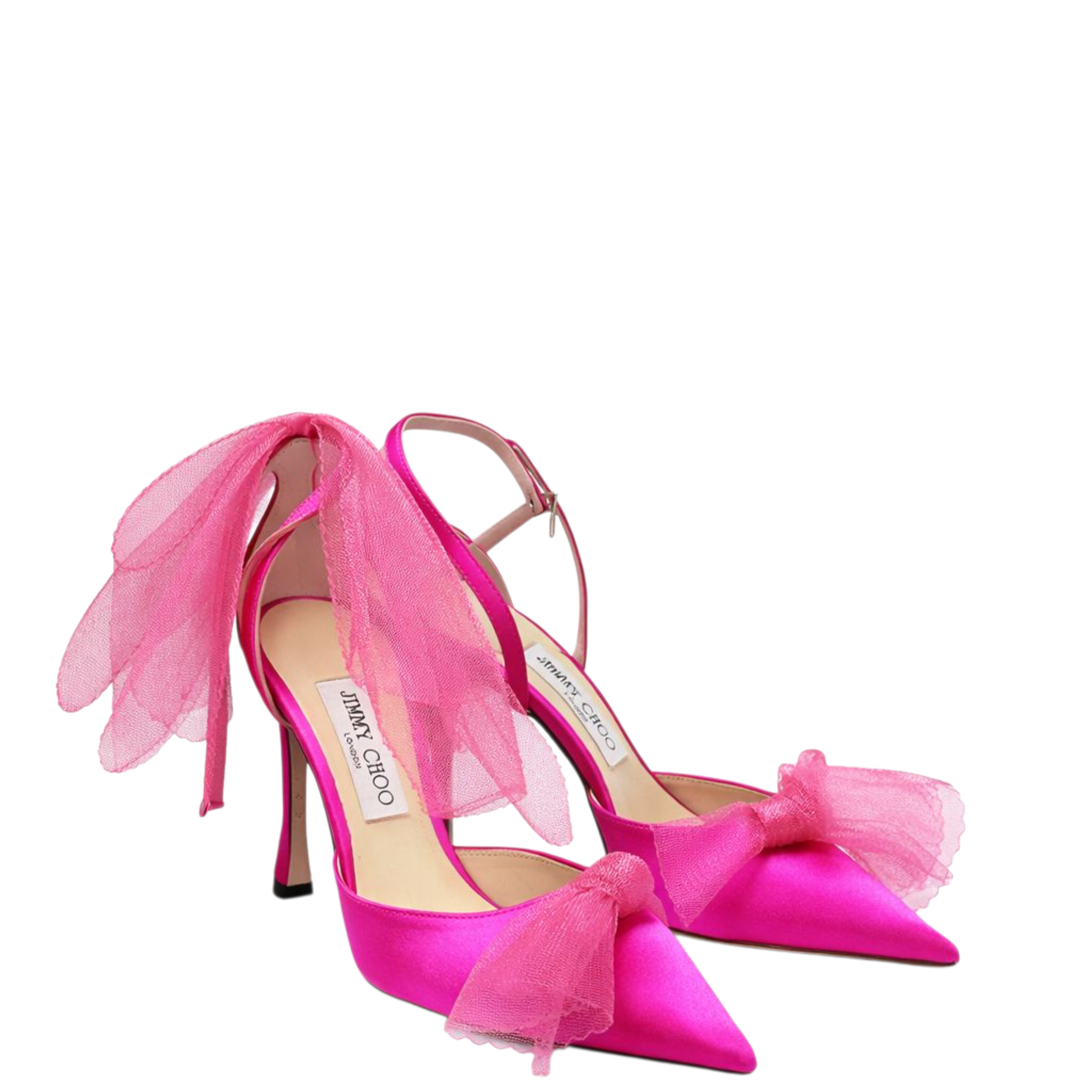 Jimmy Choo Aveline 100 Fuchsia Satin Asymmetric Bow Size EU 38.5