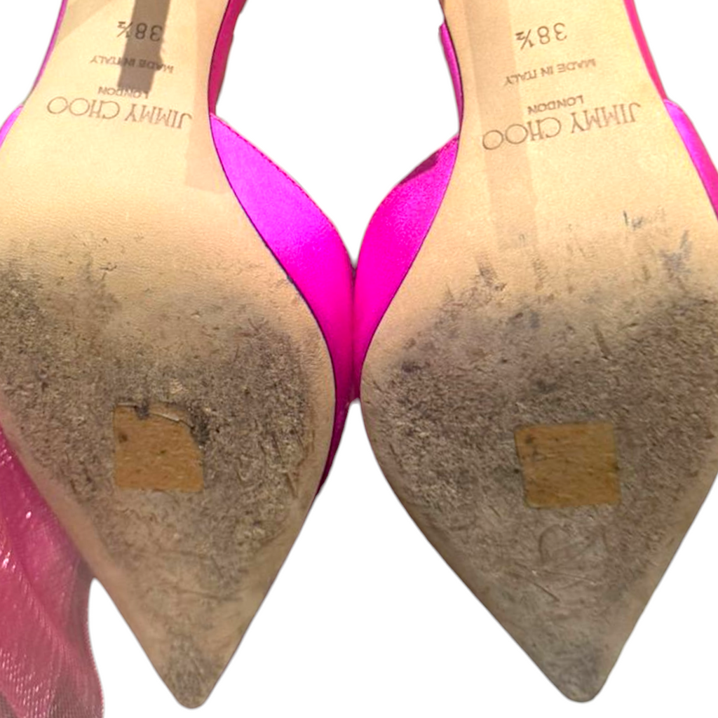 Jimmy Choo Aveline 100 Fuchsia Satin Asymmetric Bow Size EU 38.5