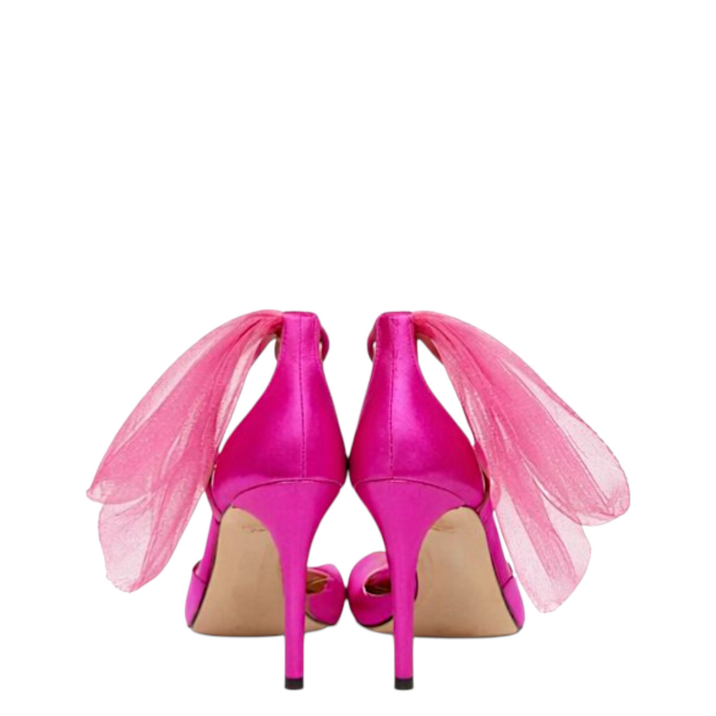 Jimmy Choo Aveline 100 Fuchsia Satin Asymmetric Bow Size EU 38.5