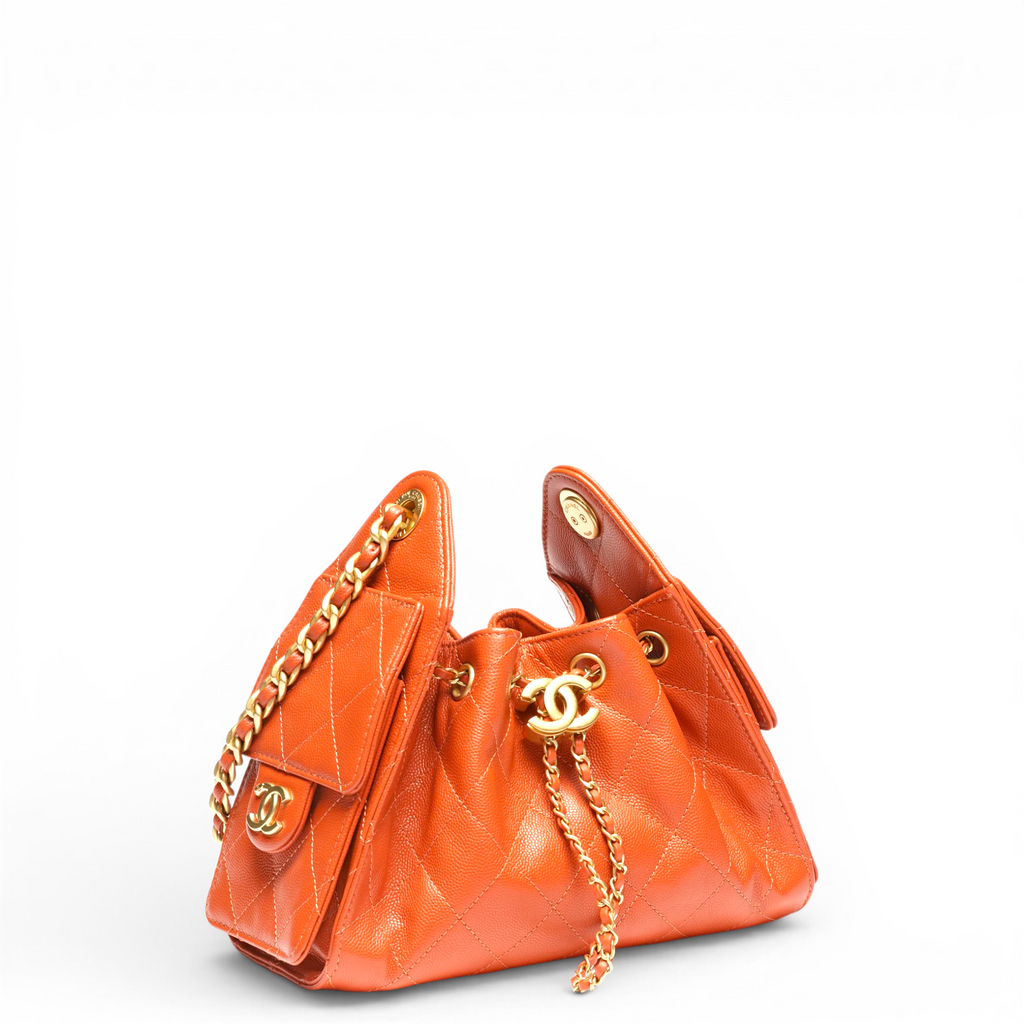 Chanel 25 Mini Handbag Orange Grained Calfskin
