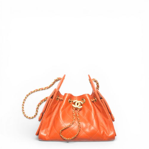 Chanel 25 Mini Handbag Orange Grained Calfskin