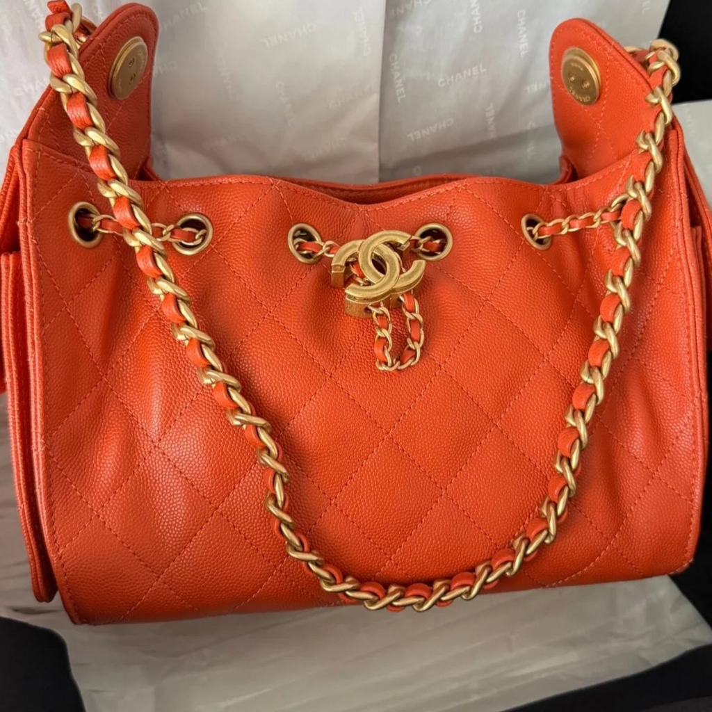 Chanel 25 Mini Handbag Orange Grained Calfskin