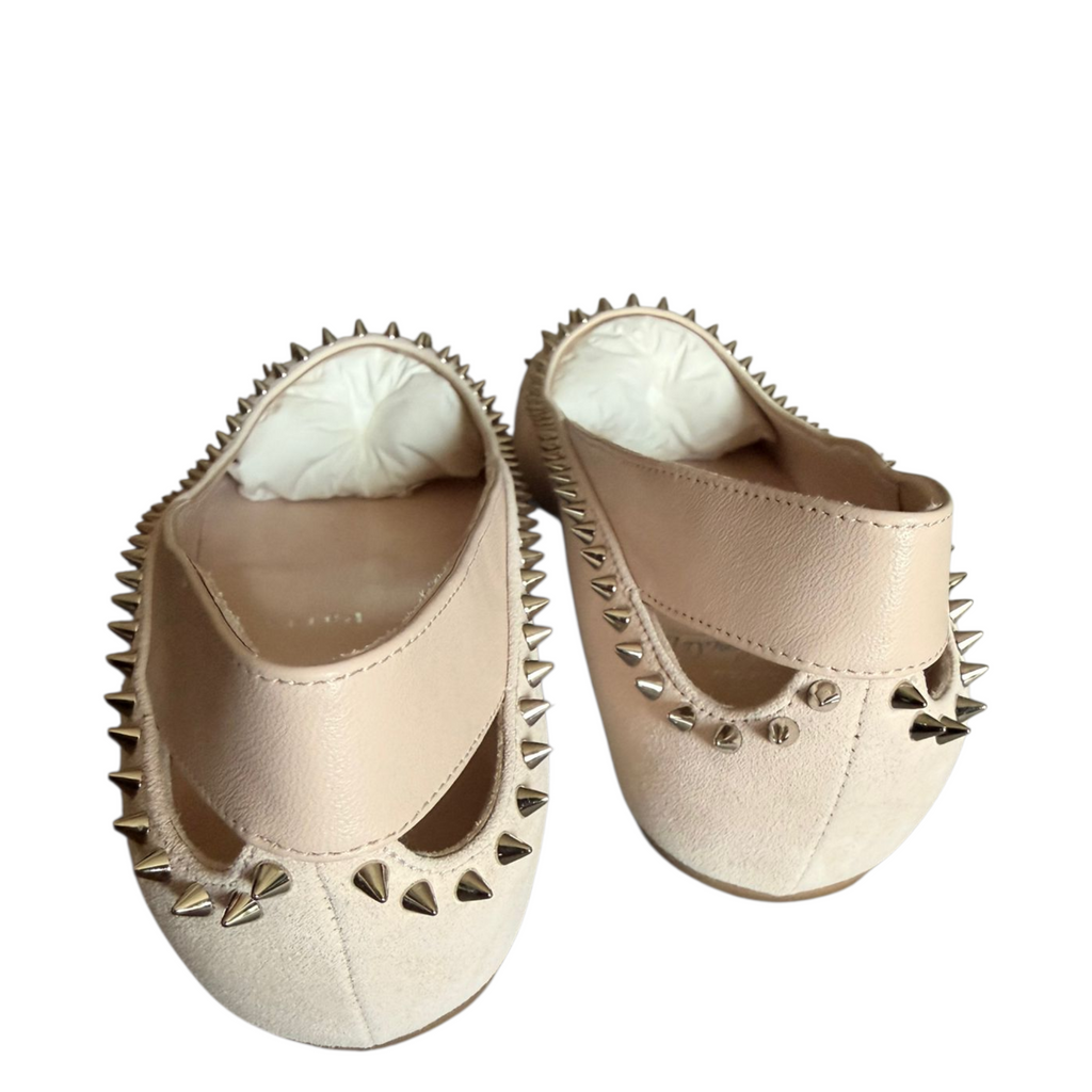 Christian Louboutin Duvettina Spikes Ballerina Flats Beige Suede Nappa Leather Size EU 37.5