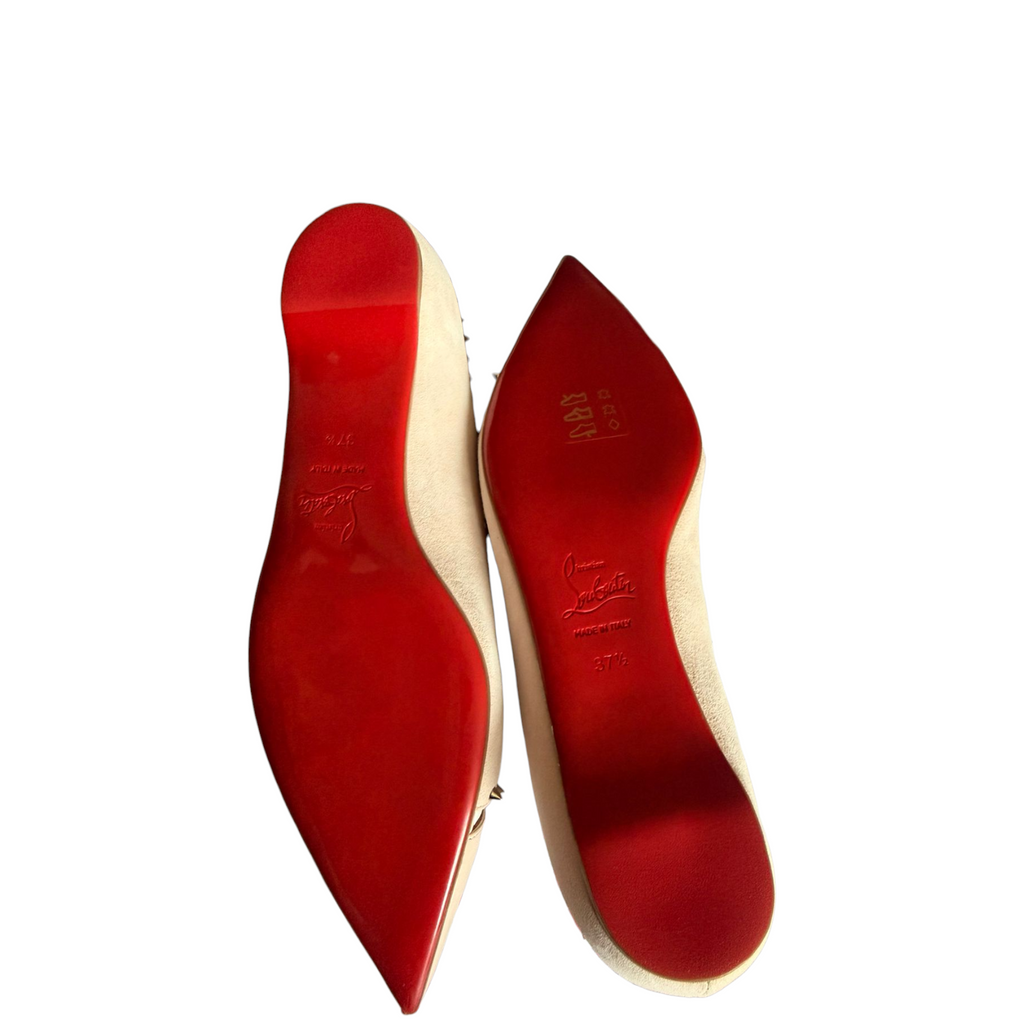 Christian Louboutin Duvettina Spikes Ballerina Flats Beige Suede Nappa Leather Size EU 37.5