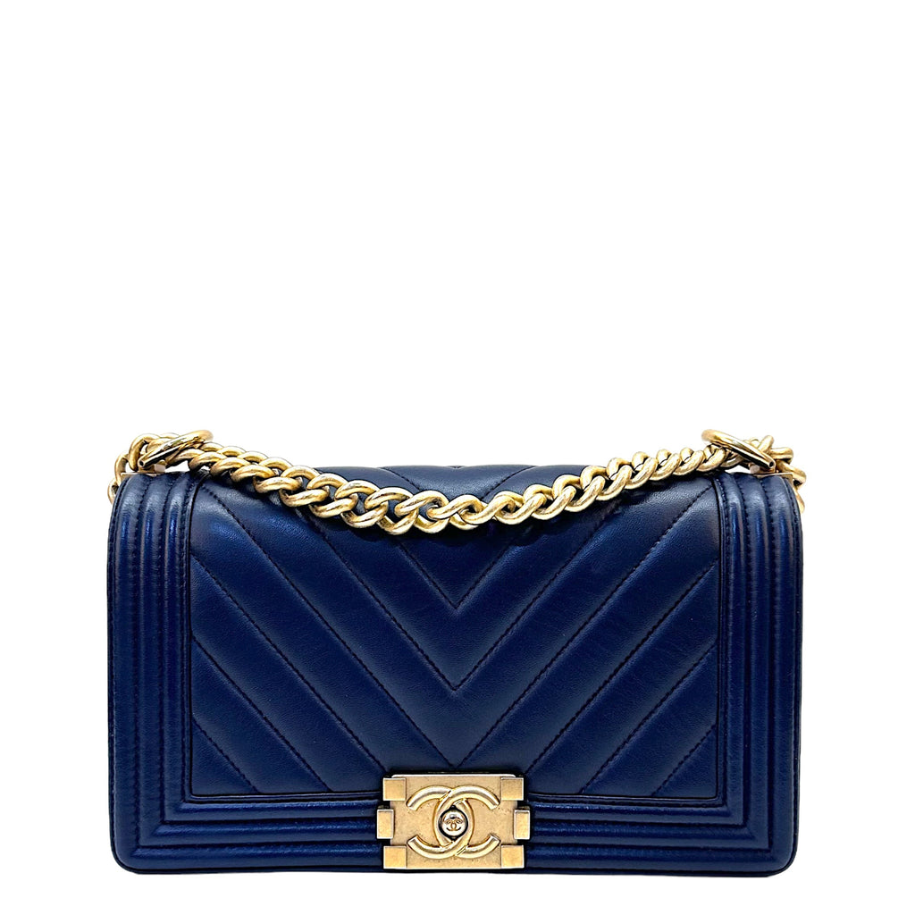 Chanel Boy Bag Chevron Medium Flap Blue