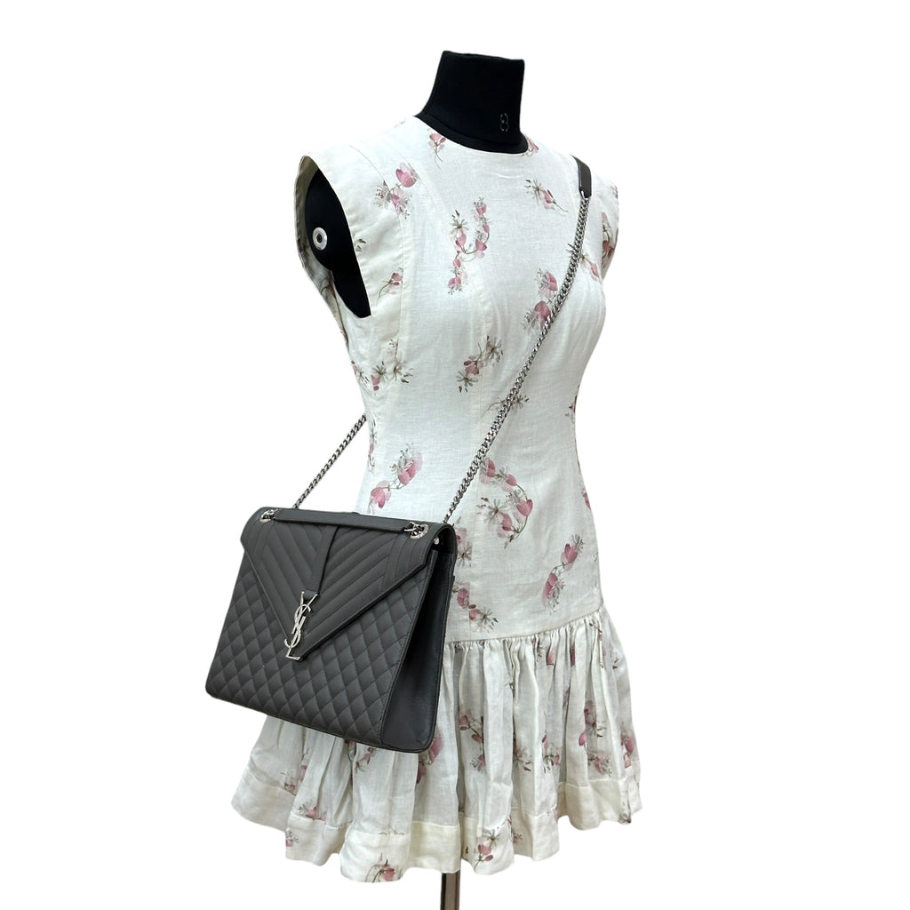 Saint Laurent Envelope Shoulder Bag Grey Quilted Grain De Poudre