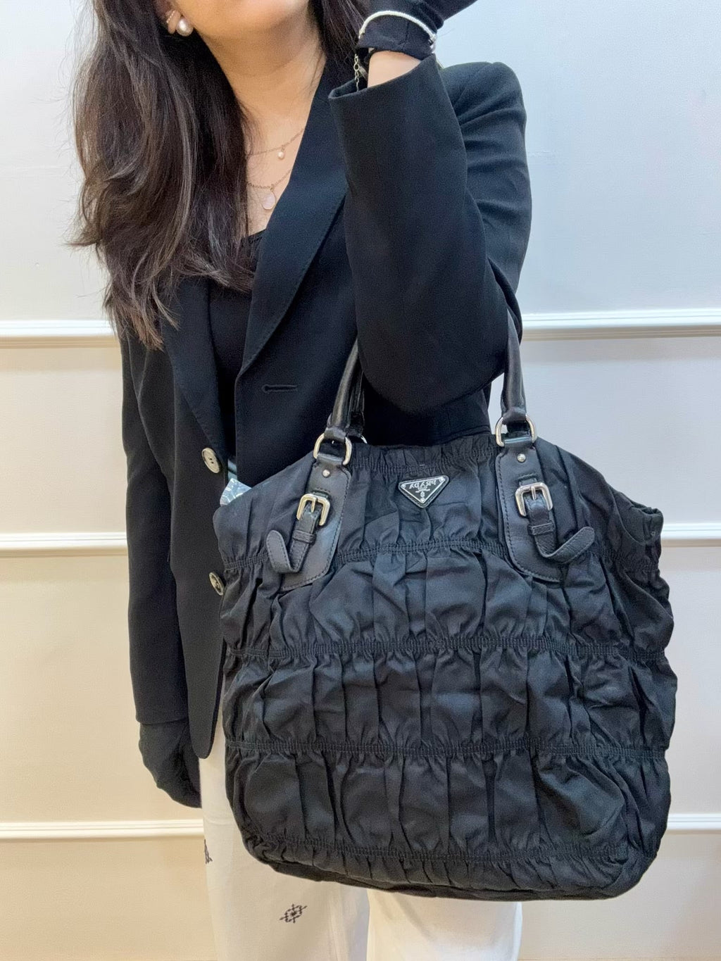 Prada Black Tessuto Gaufre Nylon Shoulder Bag