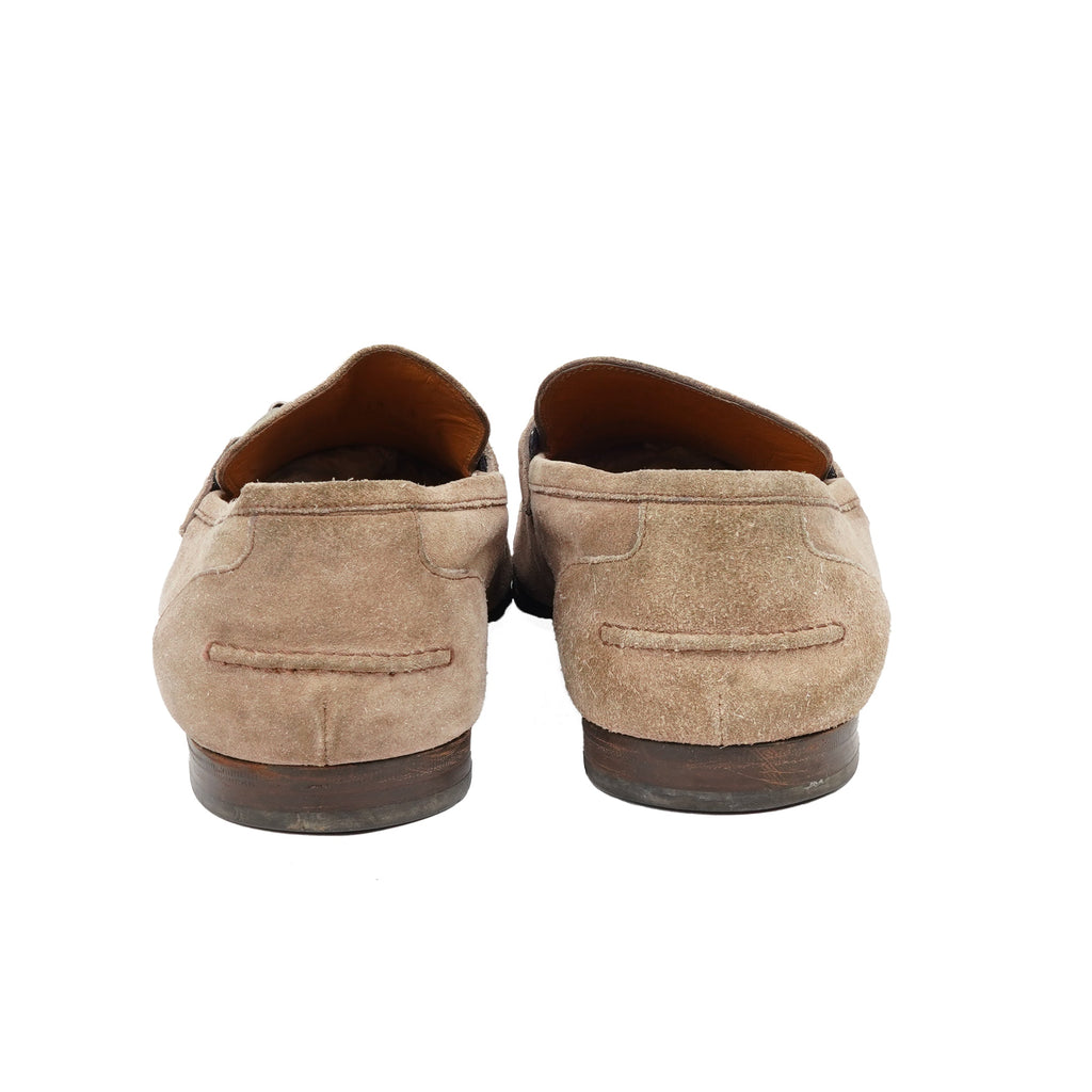 Gucci Beige Suede Web Horsebit Loafers EU 45