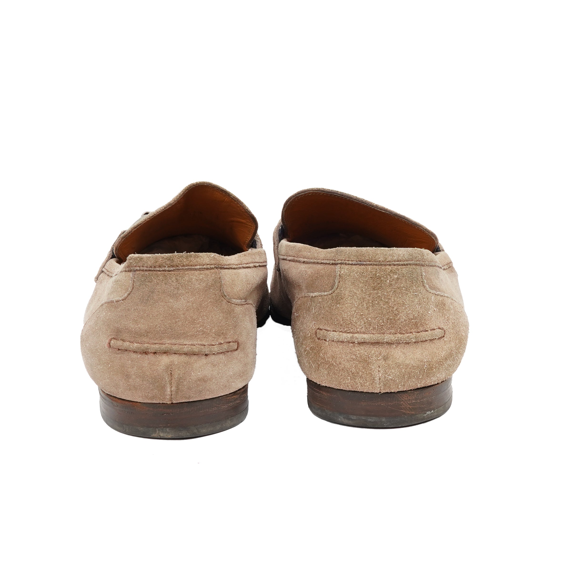 Gucci Beige Suede Web Horsebit Loafers EU 45
