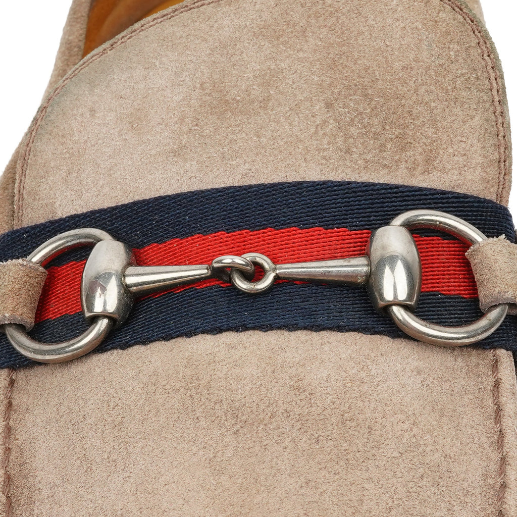 Gucci Beige Suede Web Horsebit Loafers EU 45