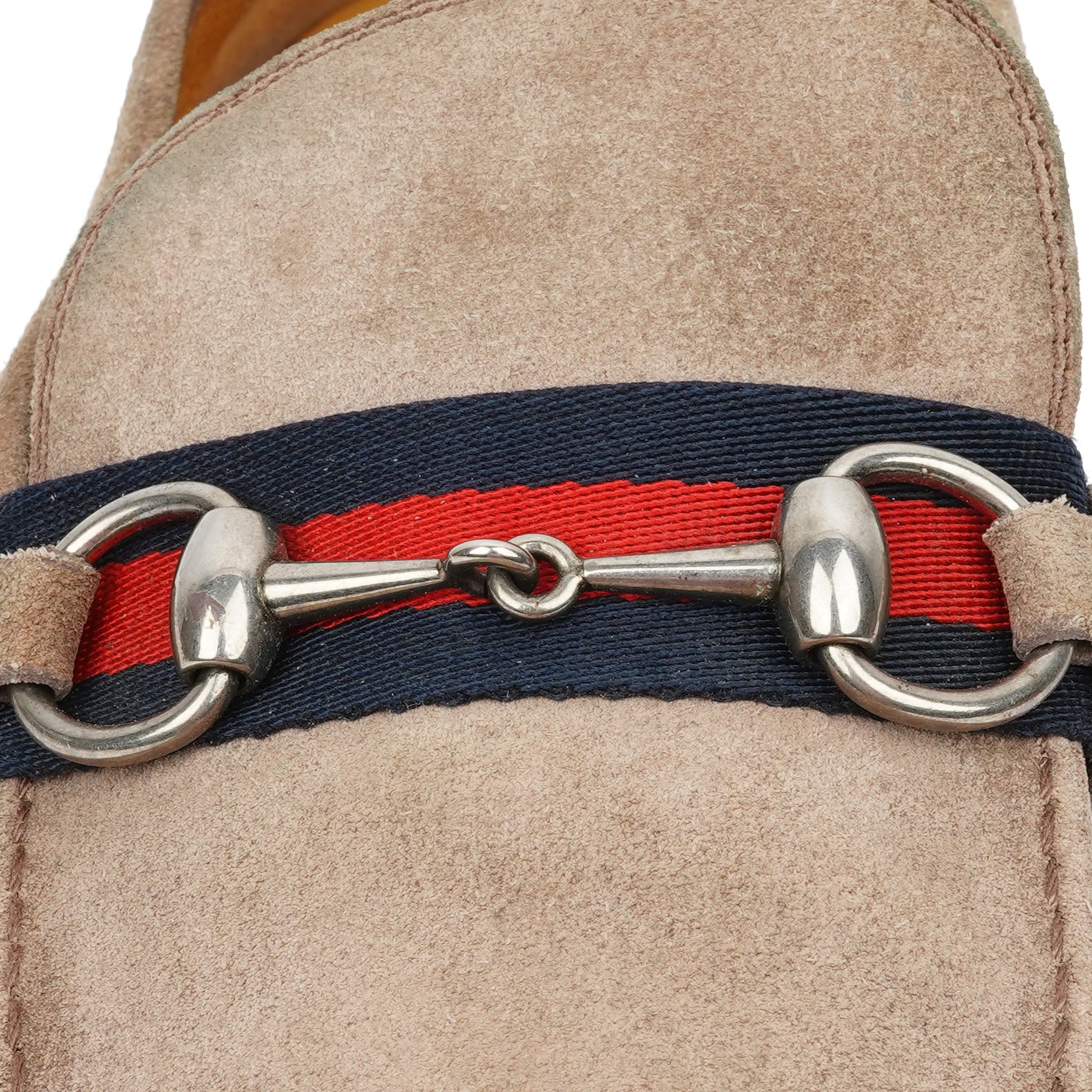 Gucci Beige Suede Web Horsebit Loafers EU 45