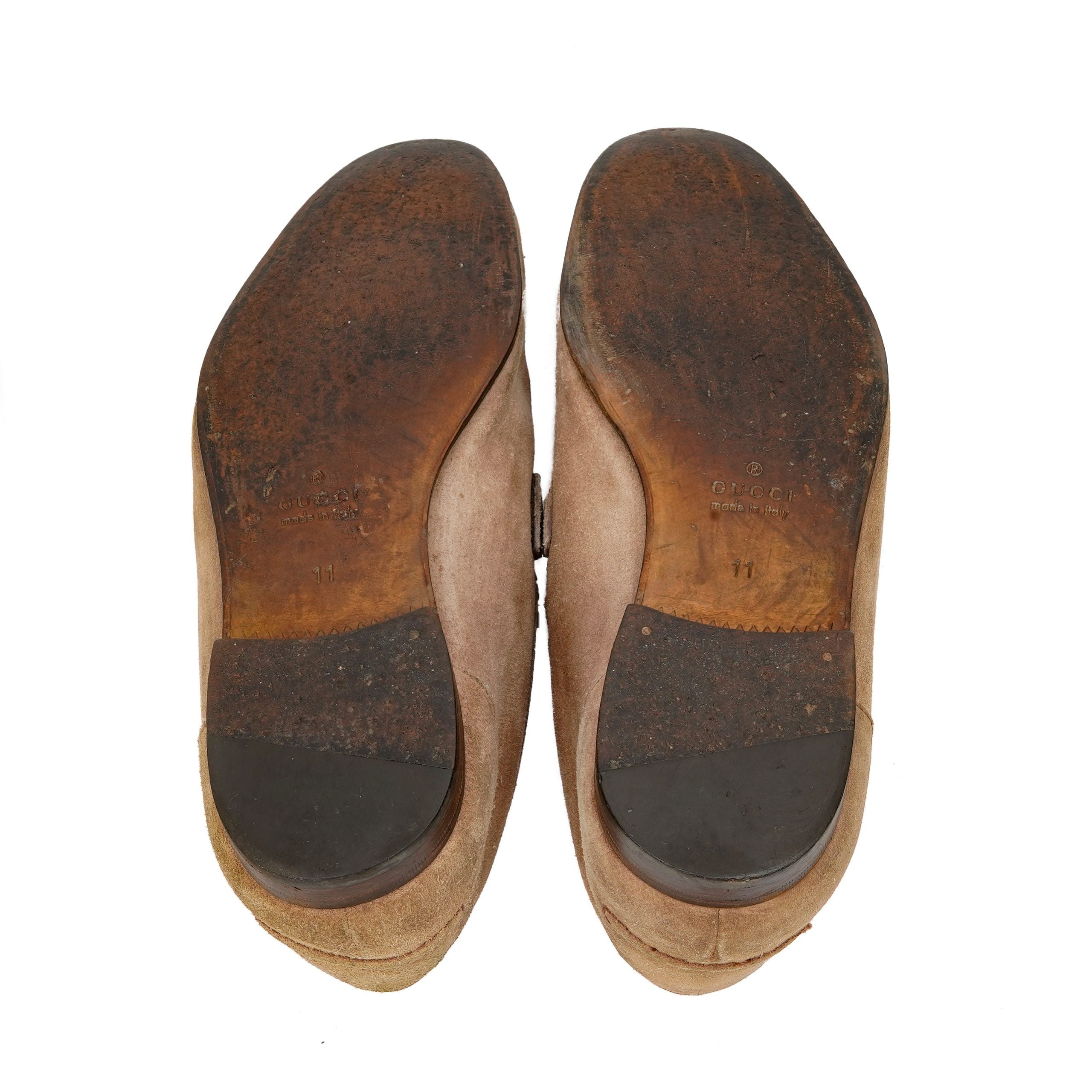 Gucci Beige Suede Web Horsebit Loafers EU 45