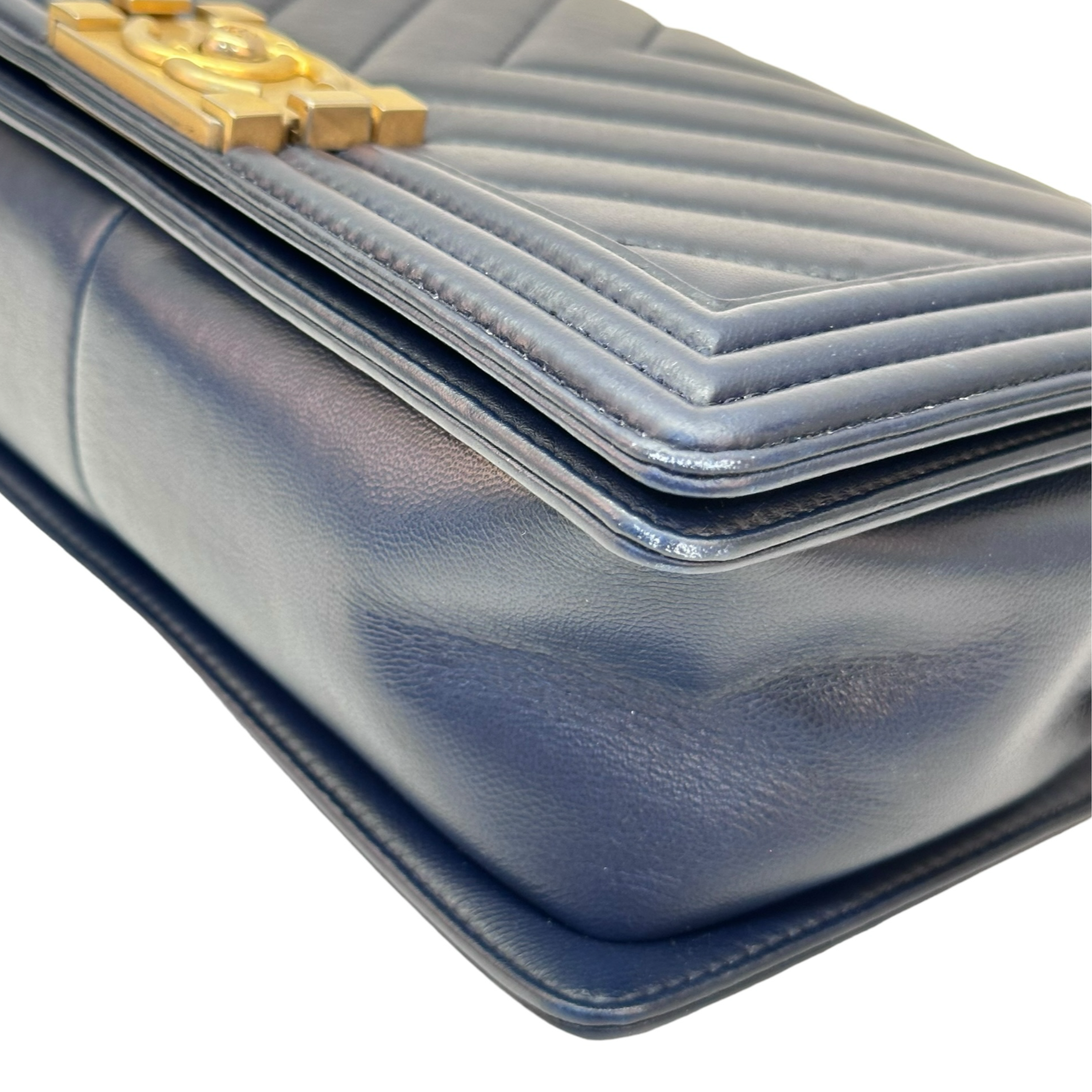 Chanel Boy Bag Chevron Medium Flap Blue