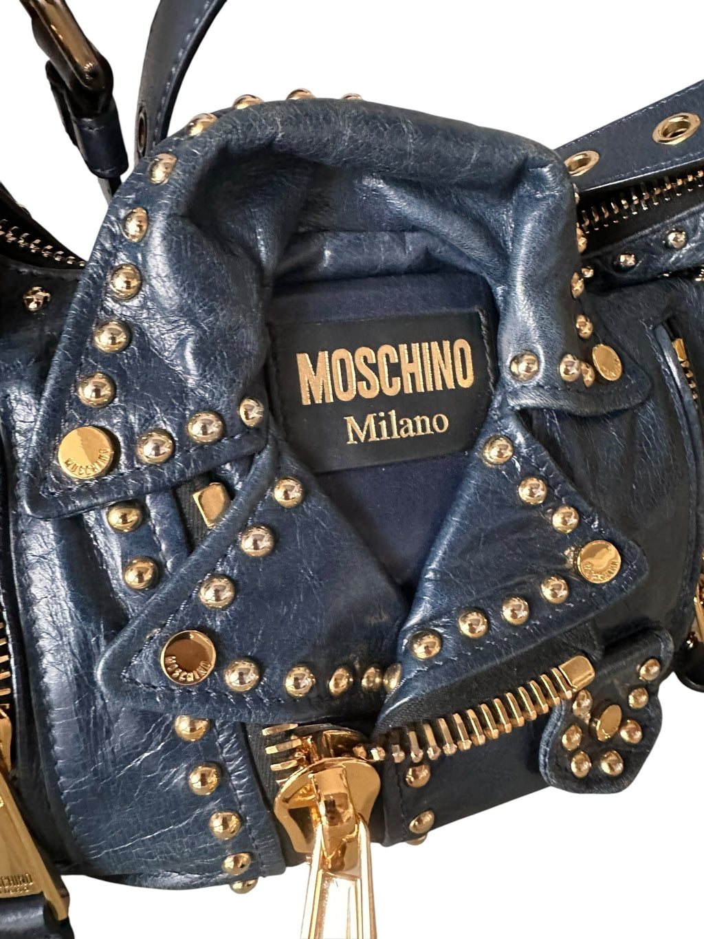 Moschino Biker Shoulder Dark Blue Bag