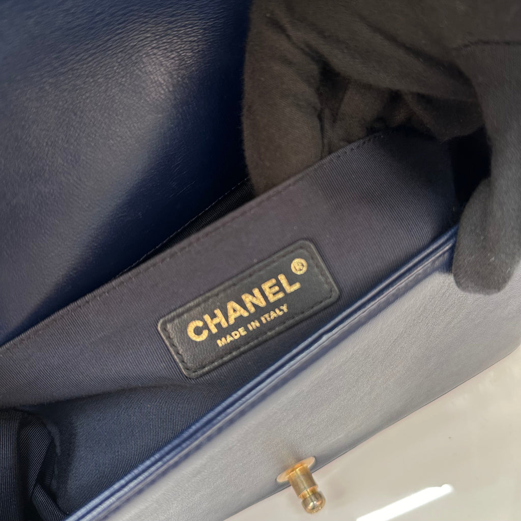 Chanel Boy Bag Chevron Medium Flap Blue