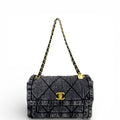 Chanel 25K Large Flap Bag Black Washed Denim