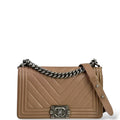 Chanel Boy Bag Medium Light Brown Caviar Chevron Quilted