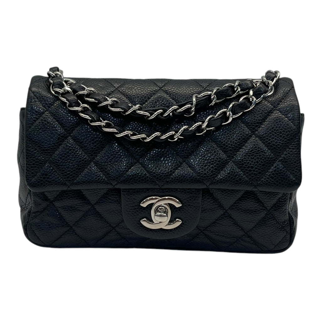 Chanel Classic Mini Flap Bag in Black Pebbled Leather