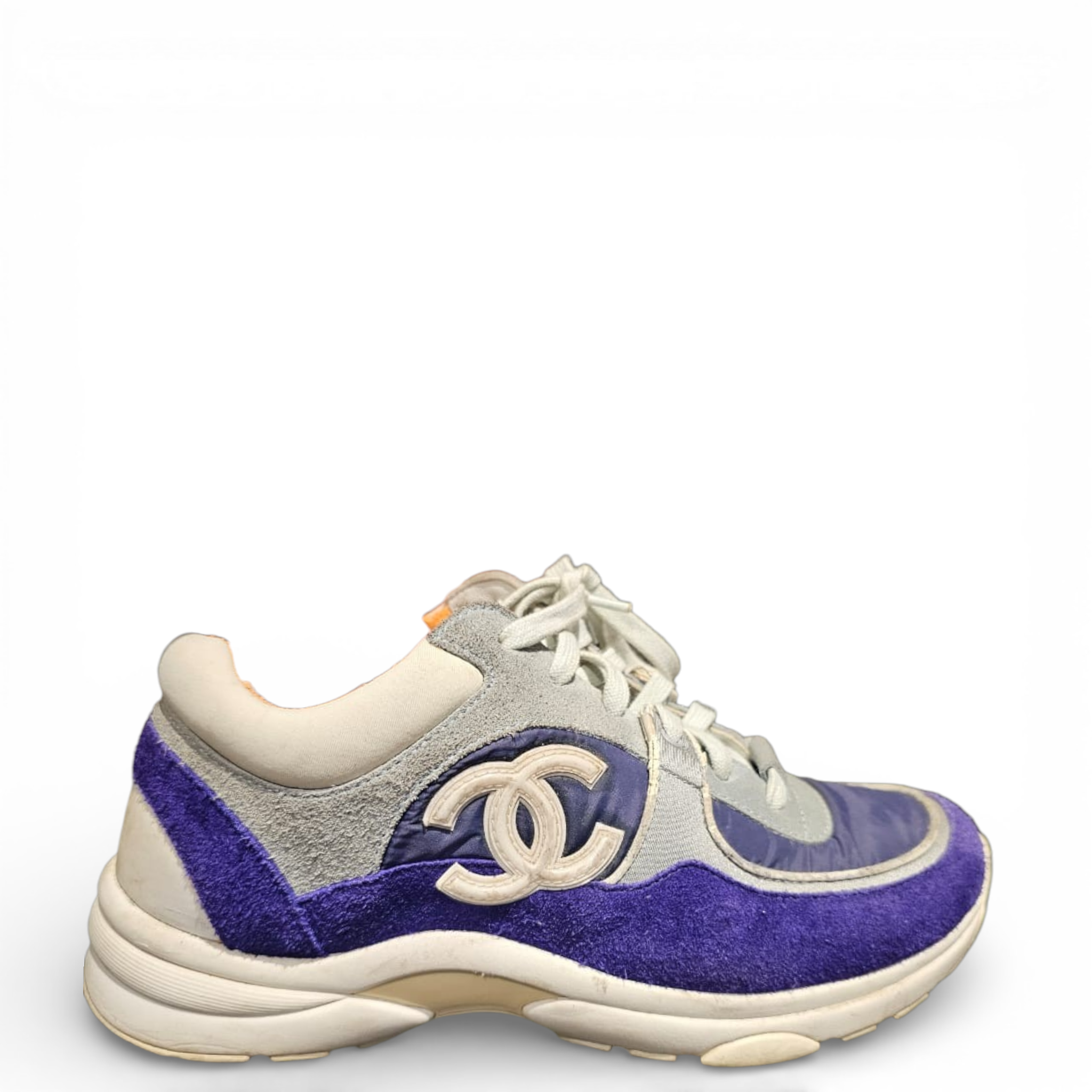 Chanel Low Top CC Logo Sneakers Purple/White Suede