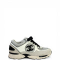 Chanel Low Top Trainer Sneakers White Black Size 37.5