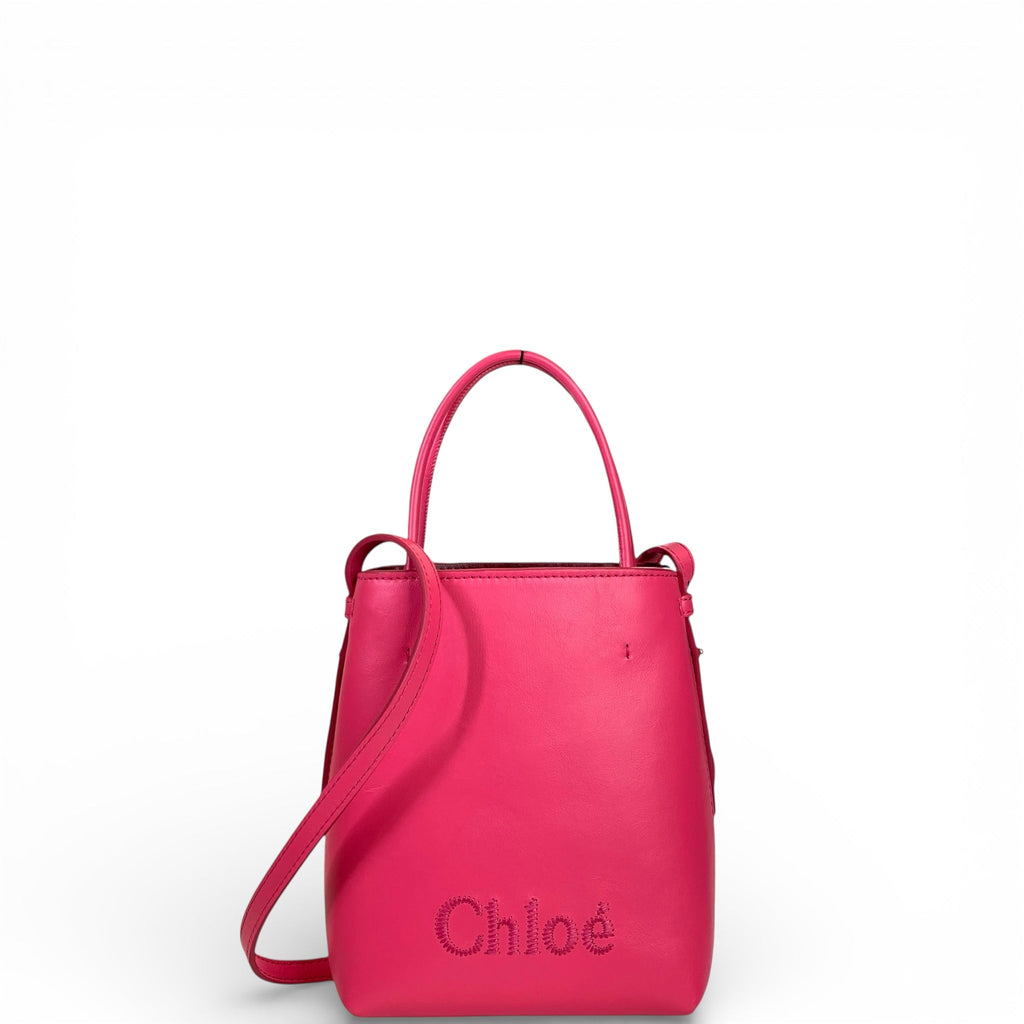 Chloé's Sense Micro Tote Bag Pink Shiny Calfskin
