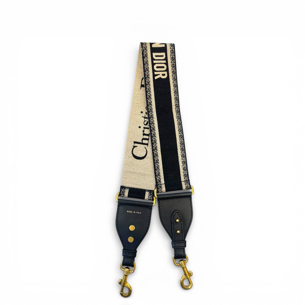 Christian Dior Adjustable Shoulder Strap Black Embroidered Canvas