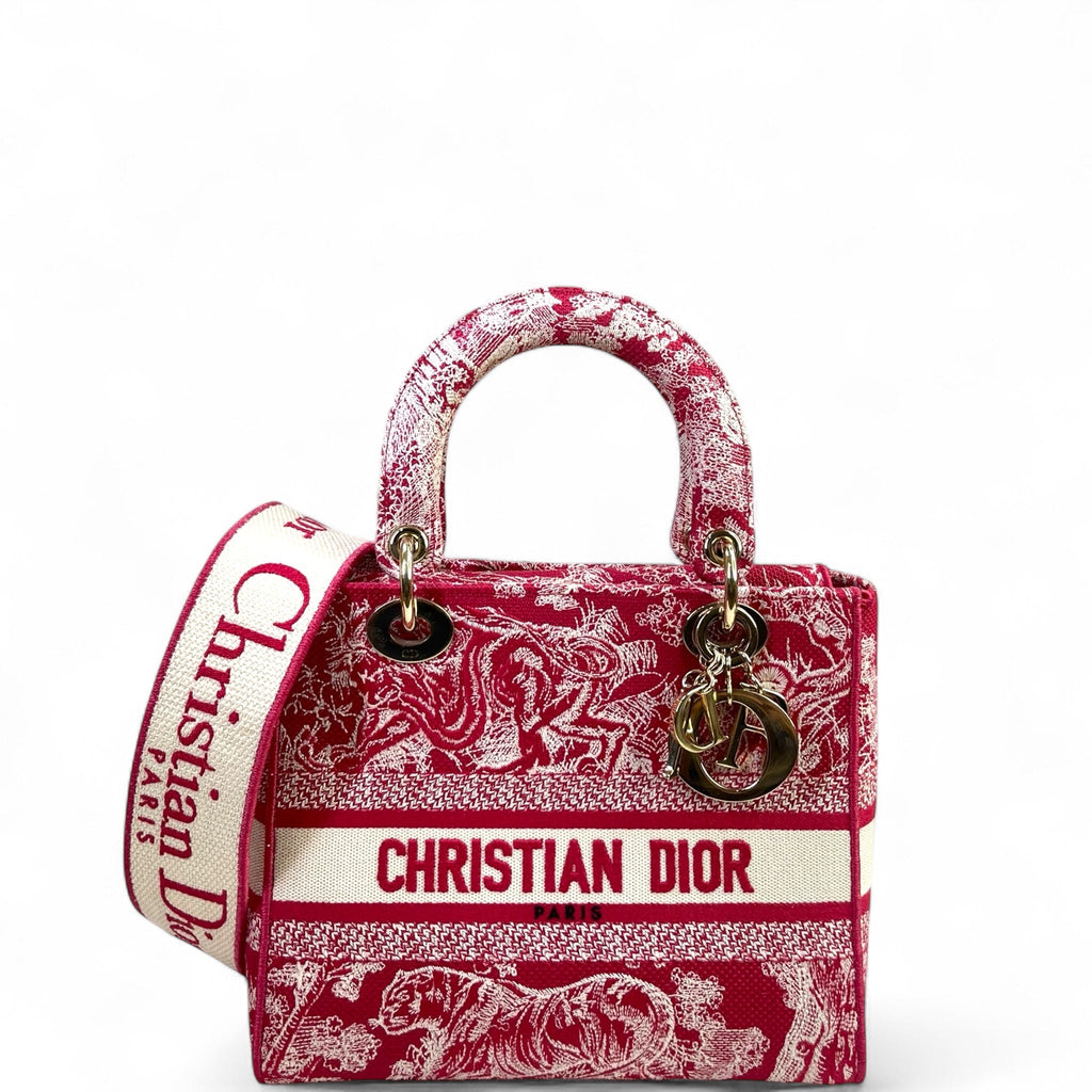Christian Dior Lady D-Lite Bag Toile De Jouy Pink Embroidered Canvas