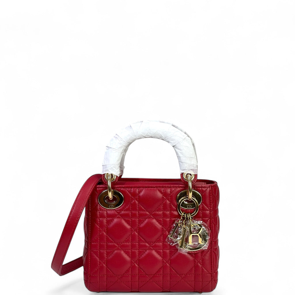 Christian Dior Lady Dior Mini Red Lambskin Cannage