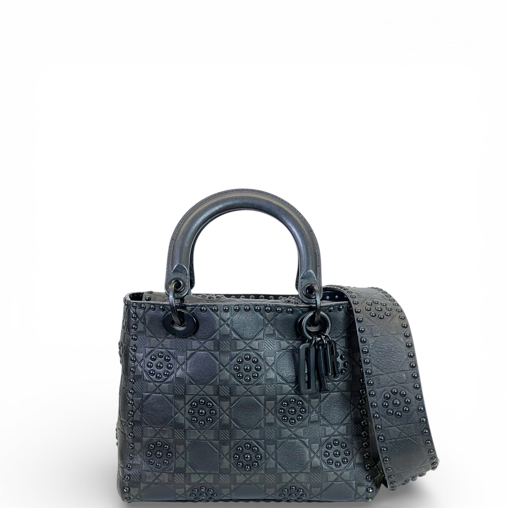Christian Dior Studded Lady Dior medium Black Matte Calfskin Cannage