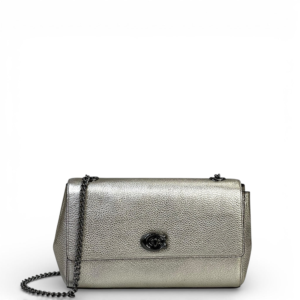 Coach Marlow Turnlock Chain Crossbody Bag Metallic Leather