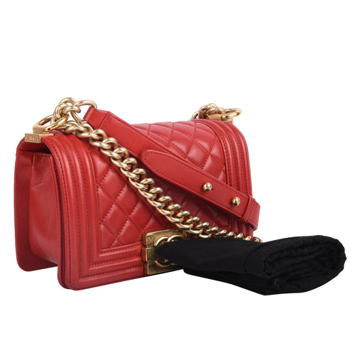 Chanel Boy Bag Small in Lambskin Quilted Flap Red