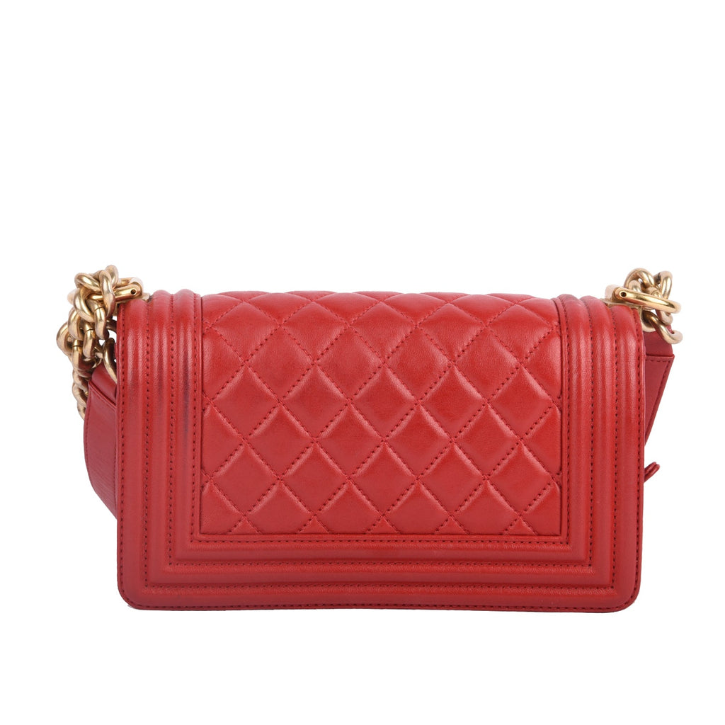 Chanel Boy Bag Small in Lambskin Quilted Flap Red