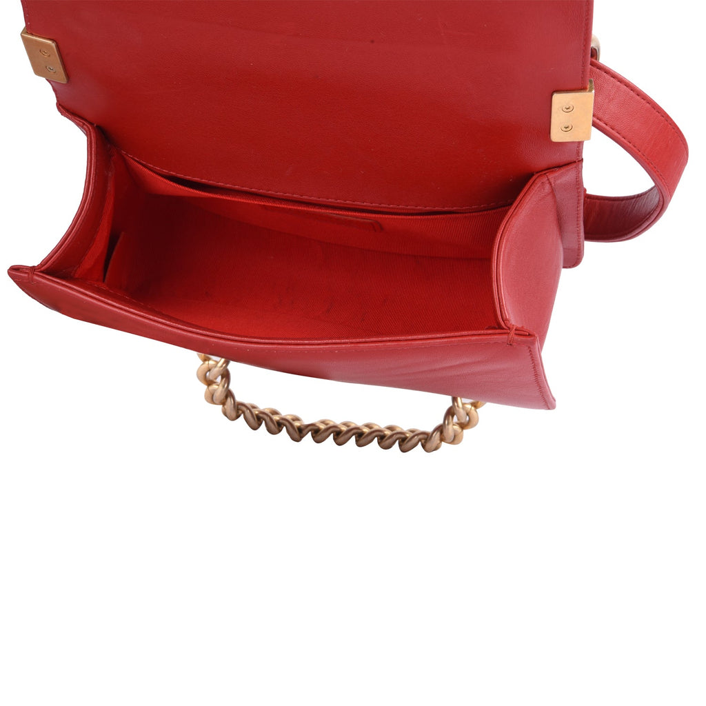 Chanel Boy Bag Small in Lambskin Quilted Flap Red
