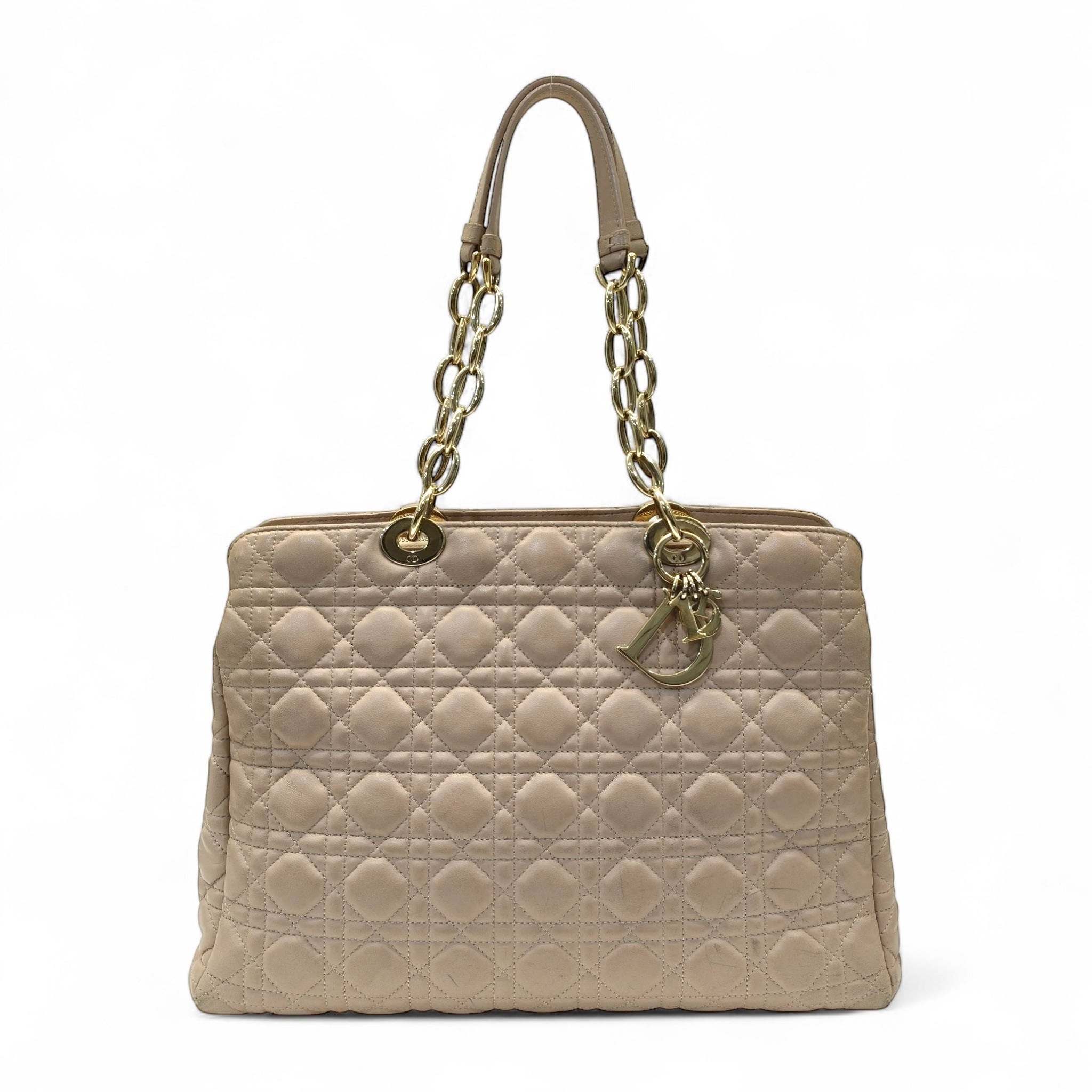 Dior Pink Cannage Quilted Soft Leather Medium Shopping Tote Bag